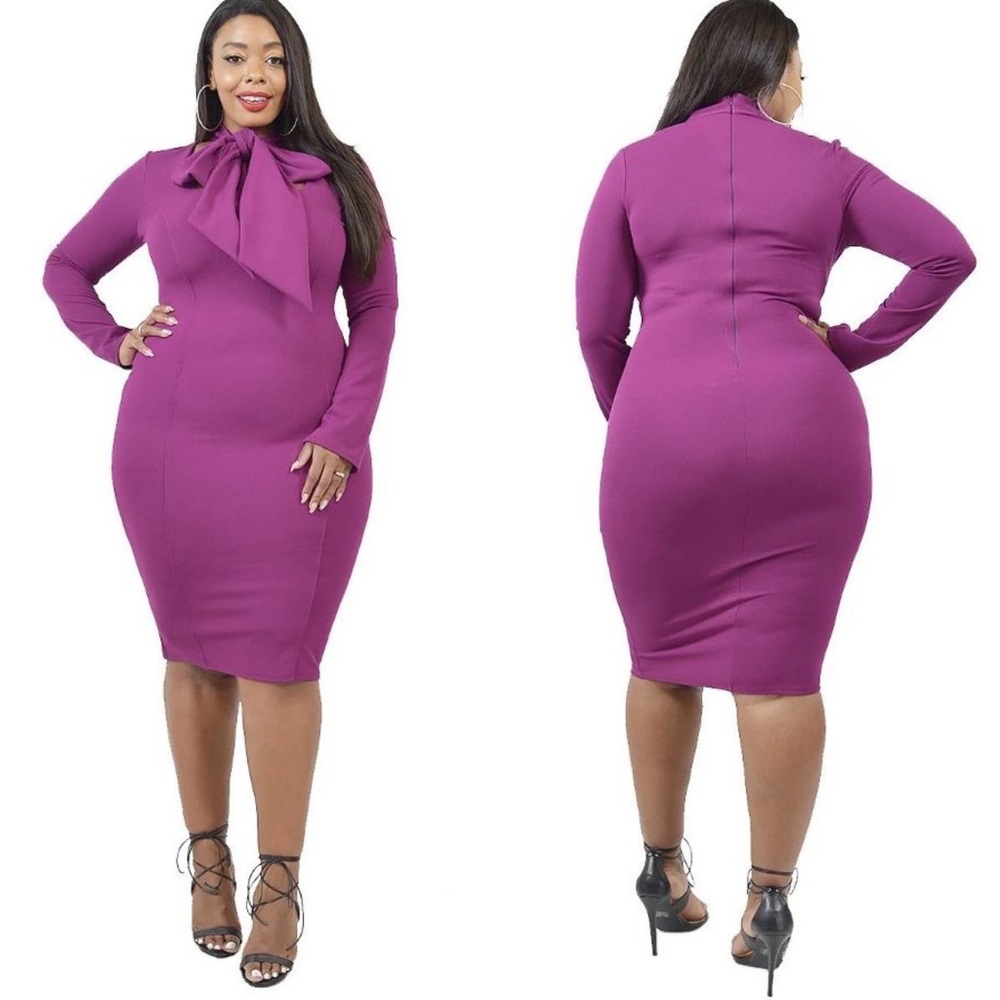 Plus Size Purple Neck Tie Dress